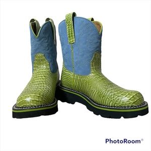 Ariat Fat Baby Neon Green and Blue Western Boots